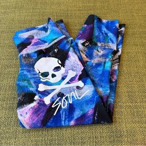Soul Cycle Cropped Leggings Blue Purple Black Print Womens Small | C1915